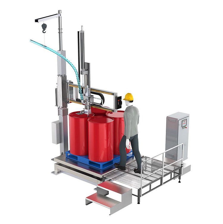 IBC Barrel Rocker Ụdị Lithium Batrị Liquid Filling Machine